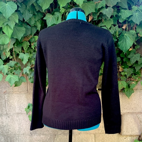 Christmas Tree Sweater L Karen Scott Petite Black Green Rhinestone Top Pullover - Picture 5 of 14